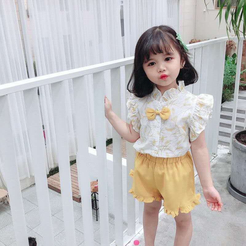 Setelan Anak Perempuan kemeja+celana pendek Set Anak Cewek keren style new arrival import-2