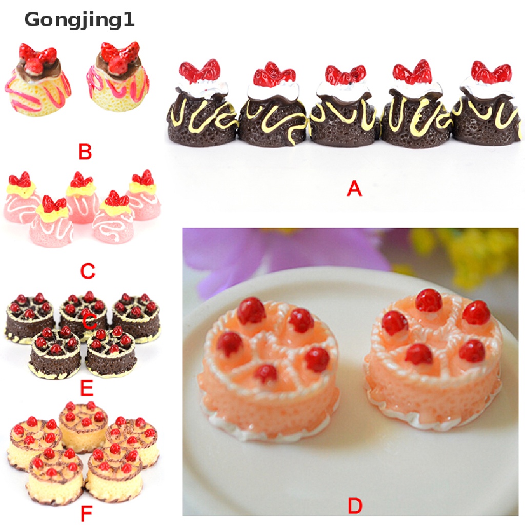 Gongjing1 5 PCs Miniatur Kue Krim Palsuartificial Bahan Resin Untuk Dekorasicraft DIY