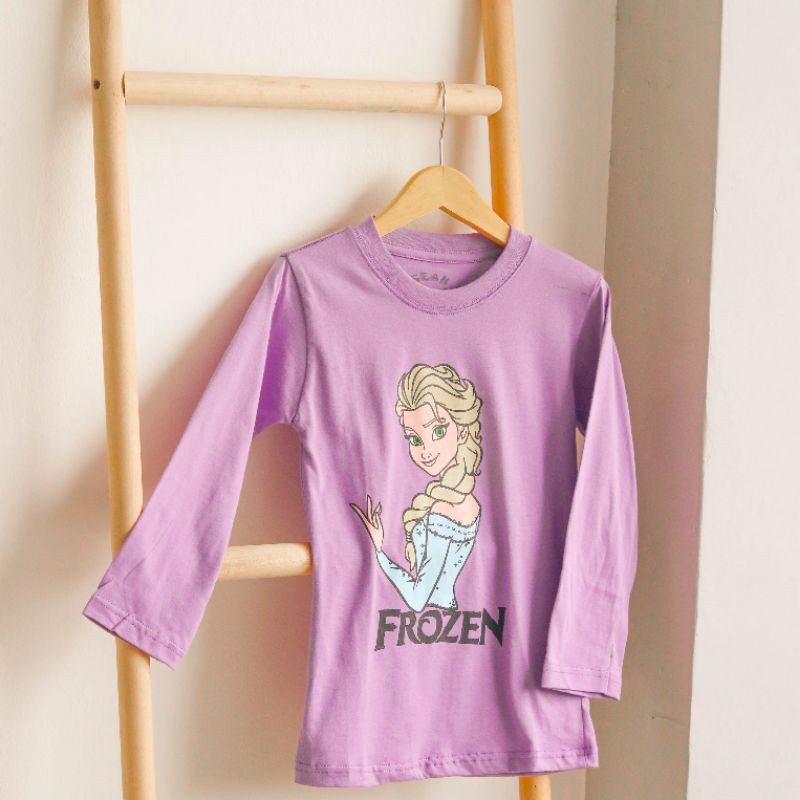 kaos anak baju anak frozen lilac ungu 2 3 4 5 6 7 8 9 th lengan panjang