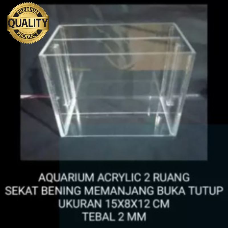 AQUARIUM ACRYLIC 2 RUANG 15X8X12 CM SEKAT BENING BUKA TUTUP