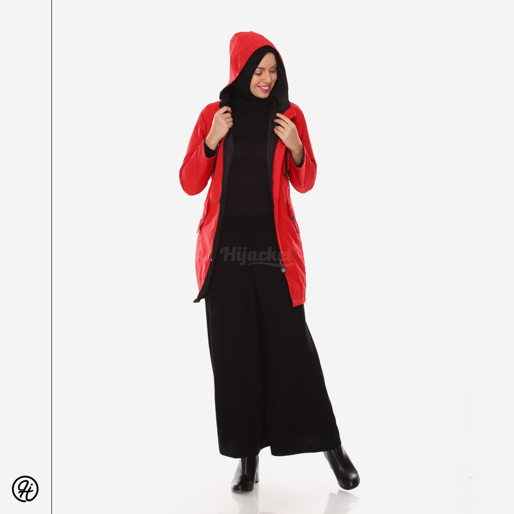 HIJACKET IXORA FASHION HIJAB MUSIM DINGIN - JAKET PREMIUM BAHAN TEBAL WATERPROOF TAHAN AIR HUJAN-Crimson