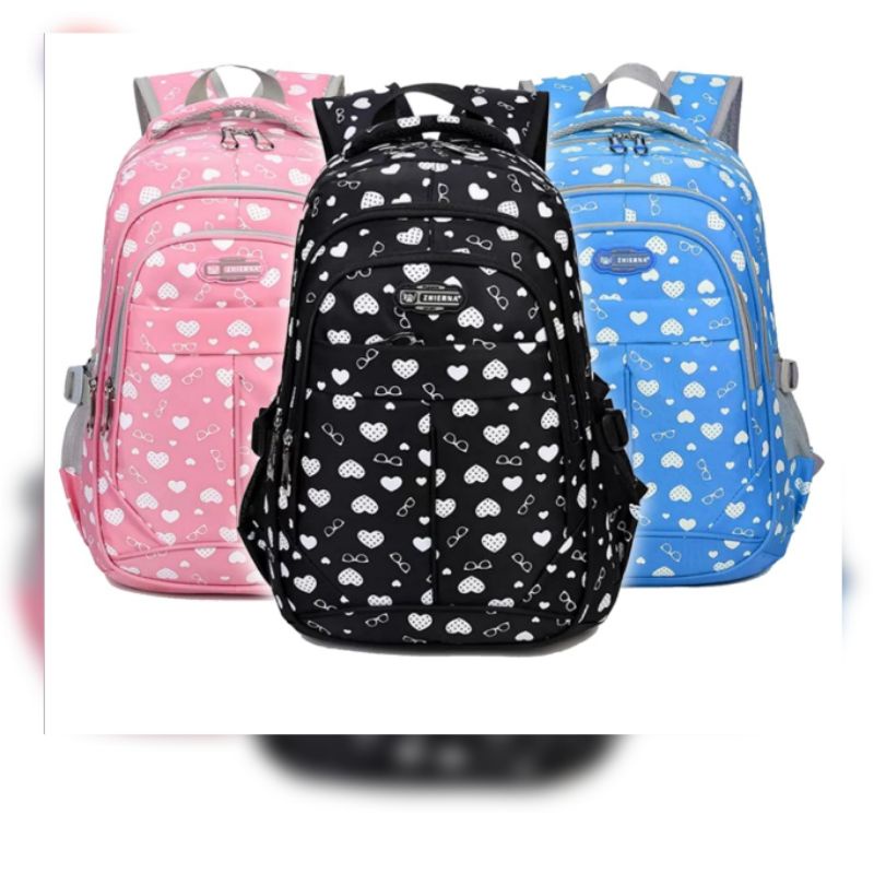 Tas Ransel Perempuan SD SMP SMA motif bintik motif bunga bunga