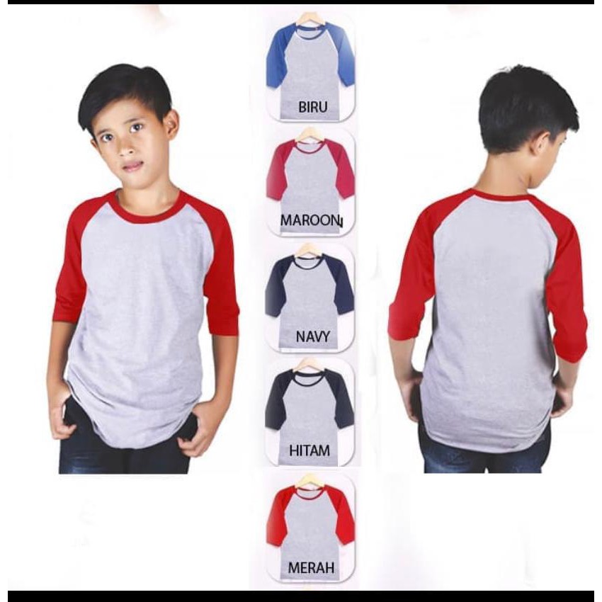 RAGLAN ANAK POLOS LENGAN 3/4 BADAN ABU LENGAN BENHUR MLXLXXL UNISEX