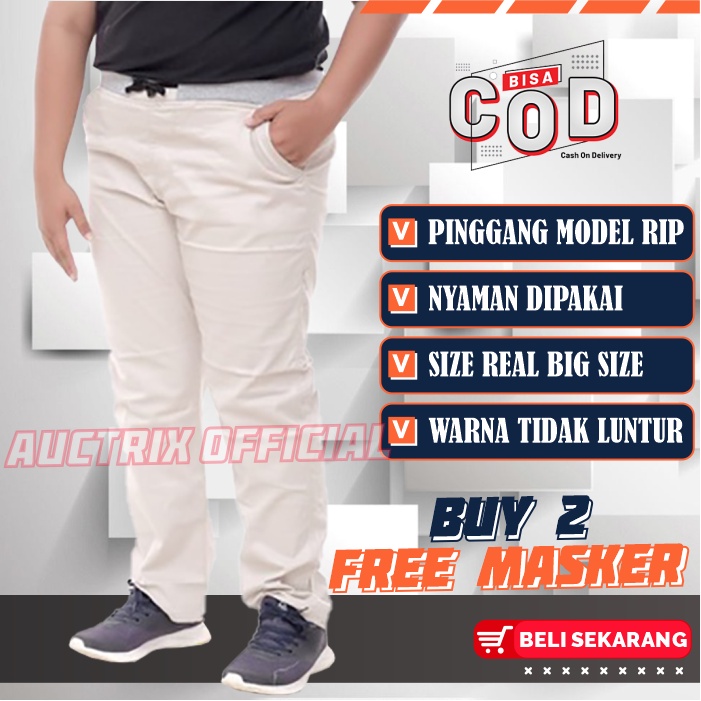 Celana Panjang Pria Chino Original Jumbo Big Size Reguler Fit Chinos Cowok Asli Distro Pinggang Karet Melar