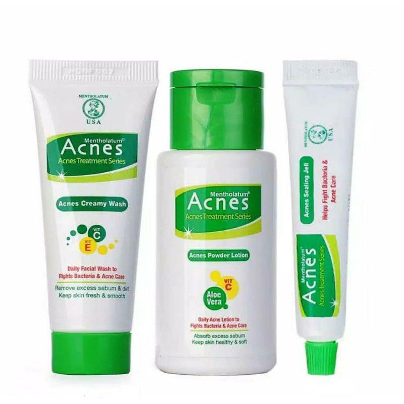 PAKET LENGKAP ACNES WASH STATER PACK 3IN 1 (Creamy Wash + Powder Lotion + Sealing Gel) || COD ||