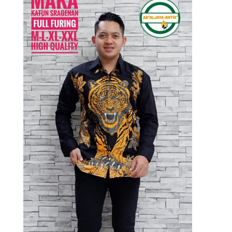 (yxva -37) Atasan Kemeja Batik Pria Lengan Panjang PREMIUM MAKA HARIMAU MACAN FULL FURING AB 97QOFA
