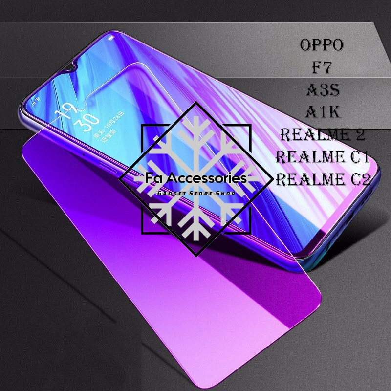 Tempered glass blue oppo f7 a3s a1k realme c1 c2 realme 2 antiradiasi blue light screen protector