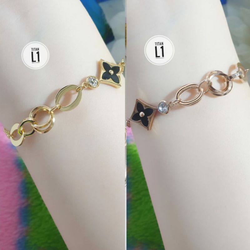 Gelang Titanium Motif Bunga Hitam N03082102