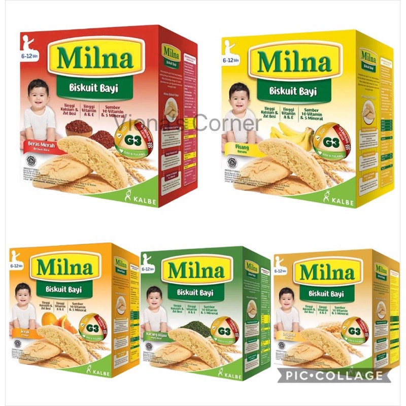 Milna Biskuit Bayi Original/Kacang Hijau/Jeruk/Beras Merah/Pisang 130 gram