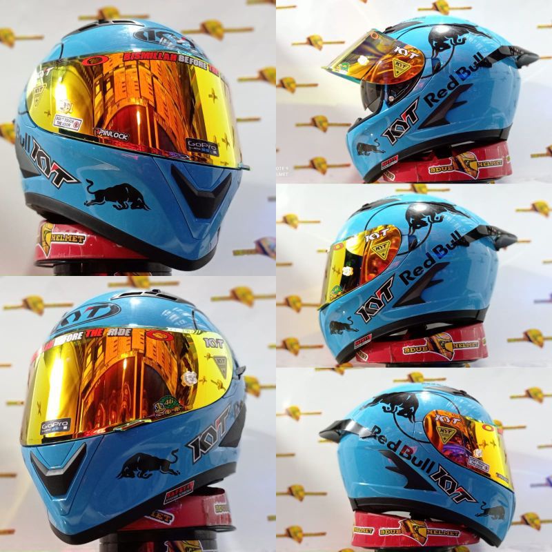 Helm kyt falcon black doff paket ganteng costum Red BuLL-SKY BLU RedBuLL/gopd