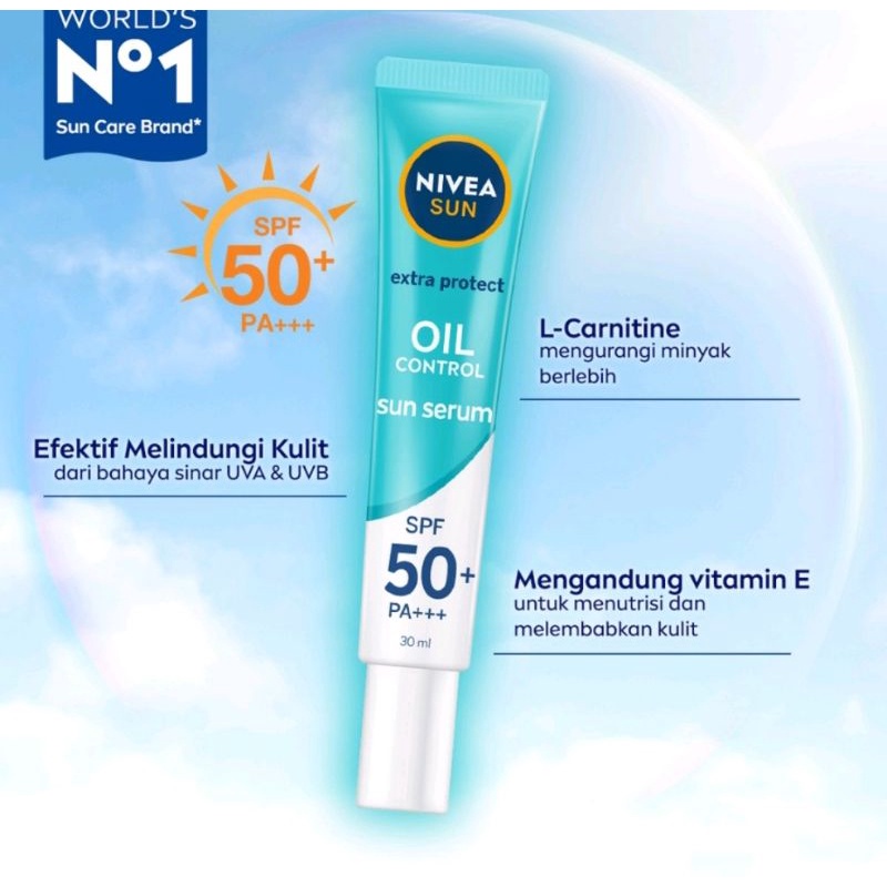 Nivea Sun Face Protection Serum Spf 50+ Pa +++ - Oil Control Serum perlindungan untuk kulit wajah dari sinar UV