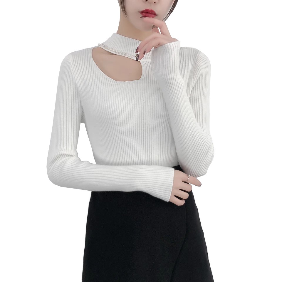 Sweater Rajut Leher Tinggi lengan panjang gaya Korea variasi mote - XSHOP Jefina