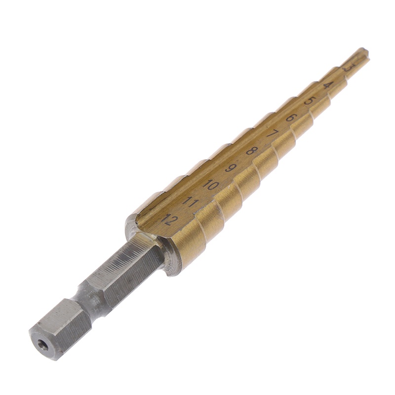 {LUCKID}3-12mm Coated Stepped Drill Bits Hex Handle Drill Bit Metal Drilling Power Tool