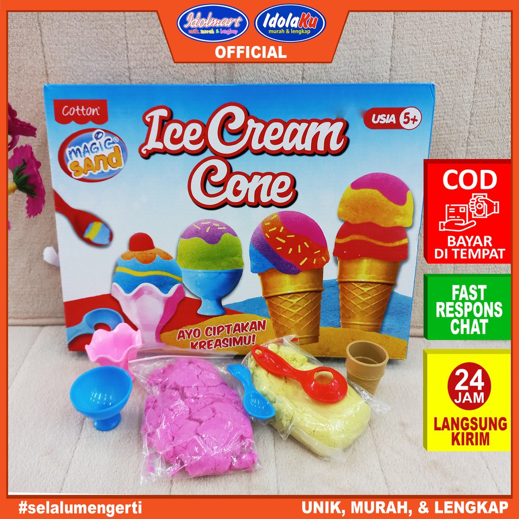 IDOLMART Fundoh Mainan Pasir /Magic Sand Ice Cream Cone / LOVELY CAKE Surabaya