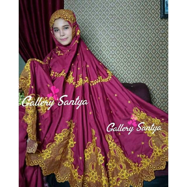 Mukena bordir bukittinggi best seller jumbo bando monalisa marun gold b1