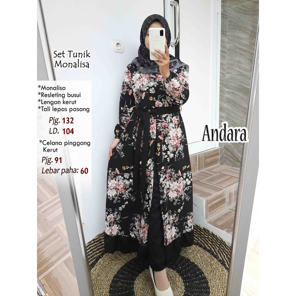 Tunik Monalisa Set Celana Moscrepe/ Long Tunik SET