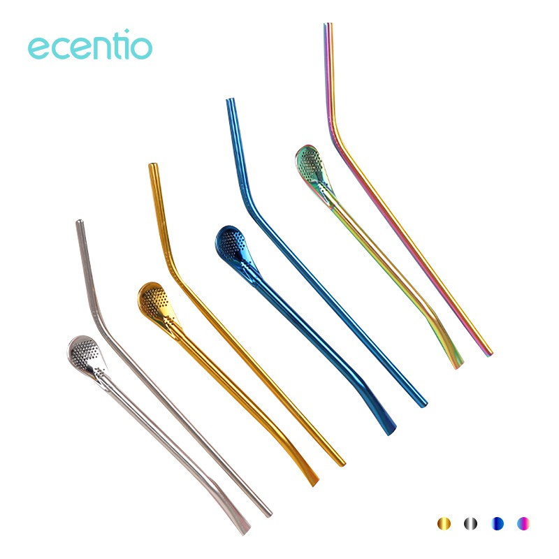 

Ecentio Stainless Steel Metal Filter Spoon Straw + Elbow Straw / Sendok Sedotan + Sedotan Bengkok