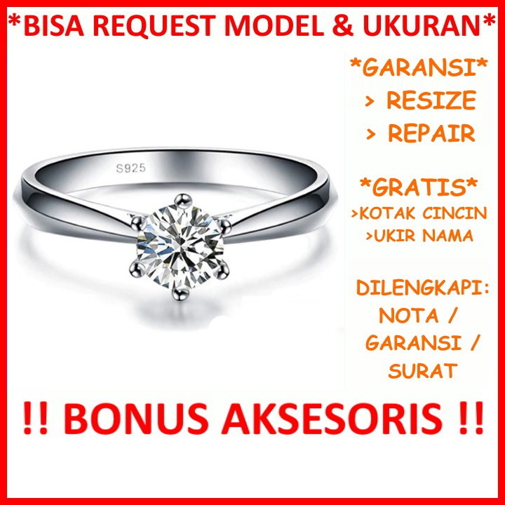 Gratis Ukir Tulis Nama Bisa Pesan Model Garansi Silver Asli Cincin Wanita Perak Nikah Kasual Id57