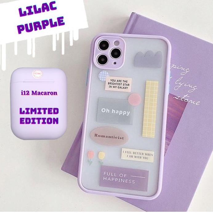 limited edition lilac ungu Headset Bluetooth Wireless i12 macaron i12 tws