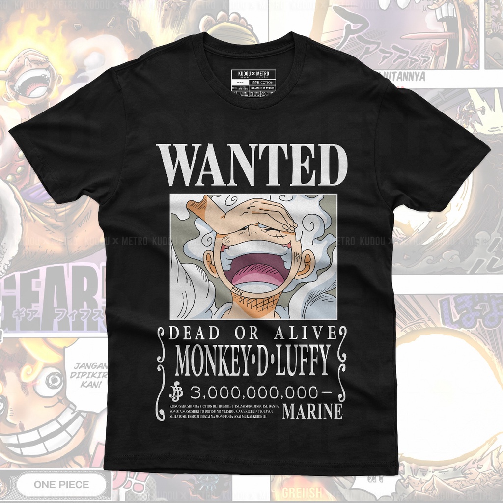 Kaos Luffy Wanted Gear 5th God Nika Anime Manga One Piece Premium Unisex