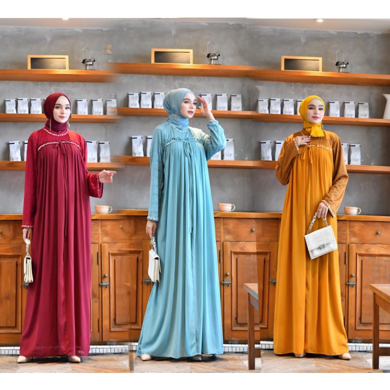 Gamis Sabyan 2 Bahan Brokat Katun Mix Ceruty Babydoll / Gamis Pesta /Gamis Babydoll /Gamis Payet / G