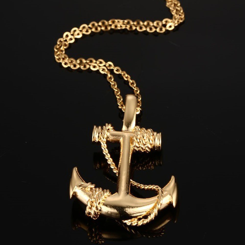 Kalung Rantai dengan Liontin Jangkar Bahan Stainless Steel untuk Pria / Wanita