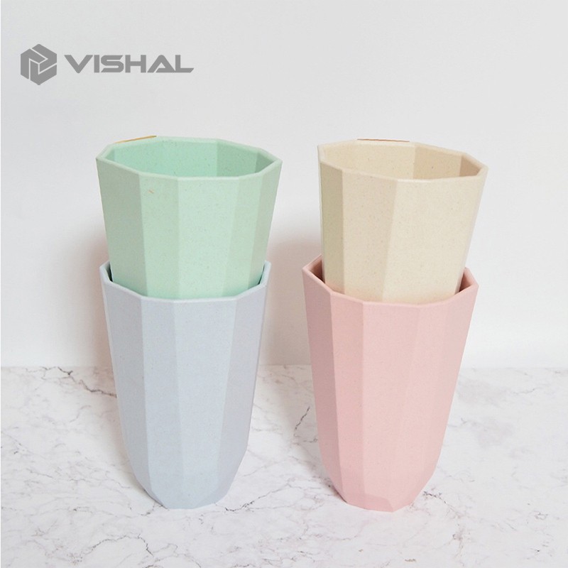 VISHAL Wheatstraw Cangkir Plastik Cup Warna Warni Set 4Pcs Wheat Water Fashion Water Toothbrush Cup