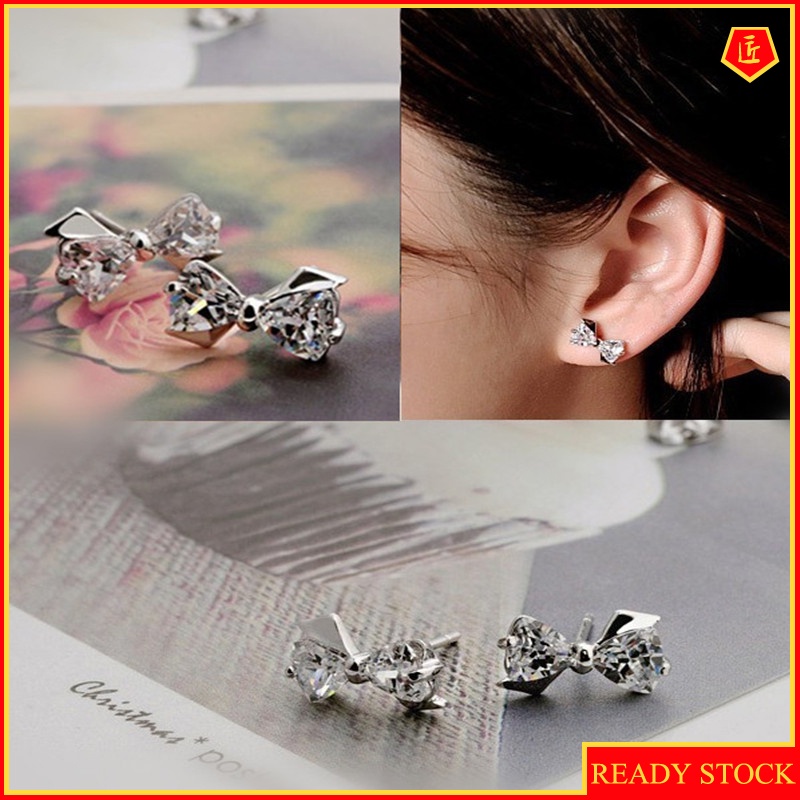 [Ready Stock]Cute Bow Diamond Stud Earrings