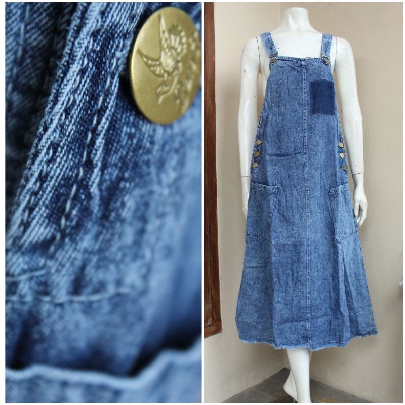 Overall Wanita Jeans Sobek Rawis Korean