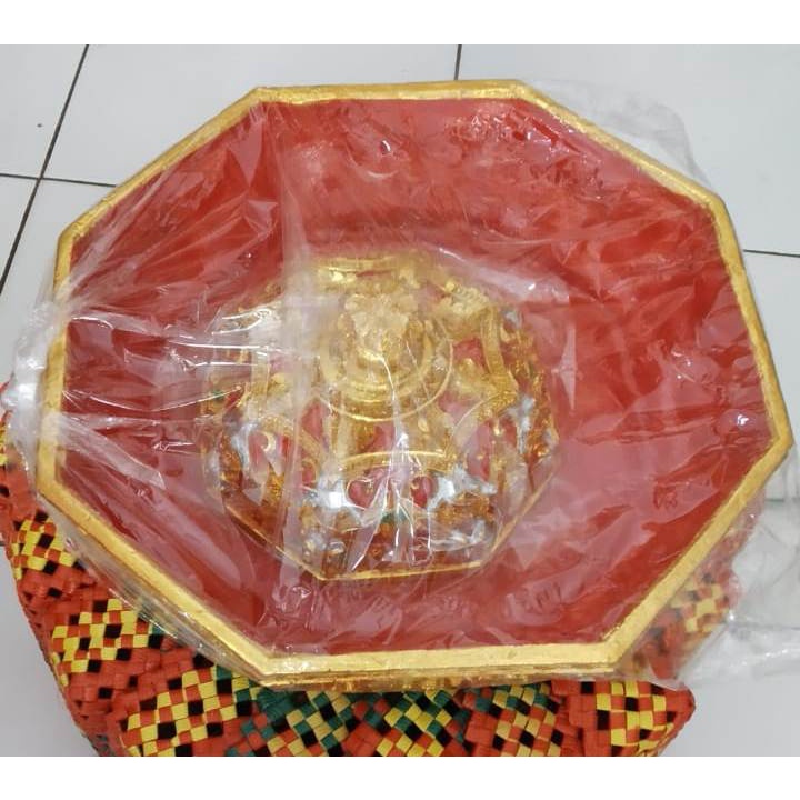 Set Wadah bokor tatakan ukir fiber segi enam diameter 30cm