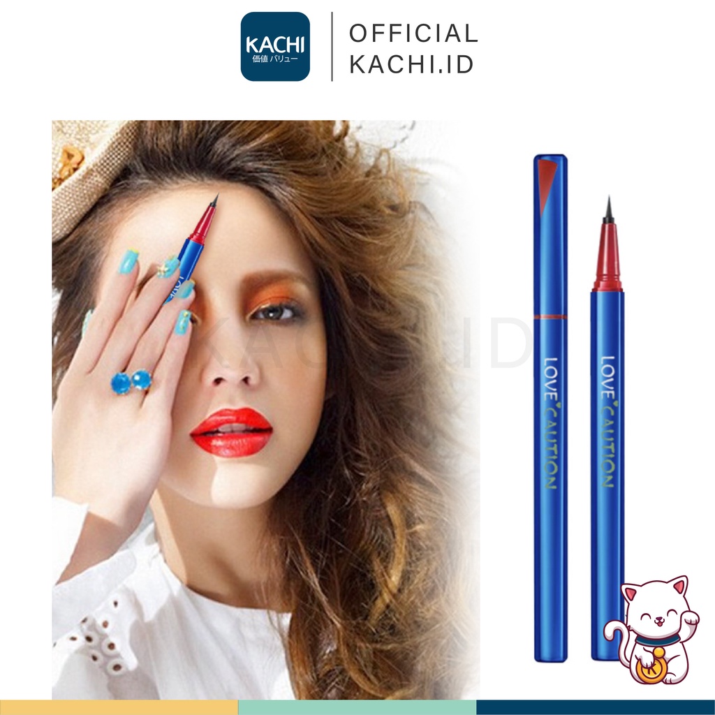 KACHI - LOVE CAUTION Blue Red Eyeliner Waterproof Tahan Air Tahan Lama XX017