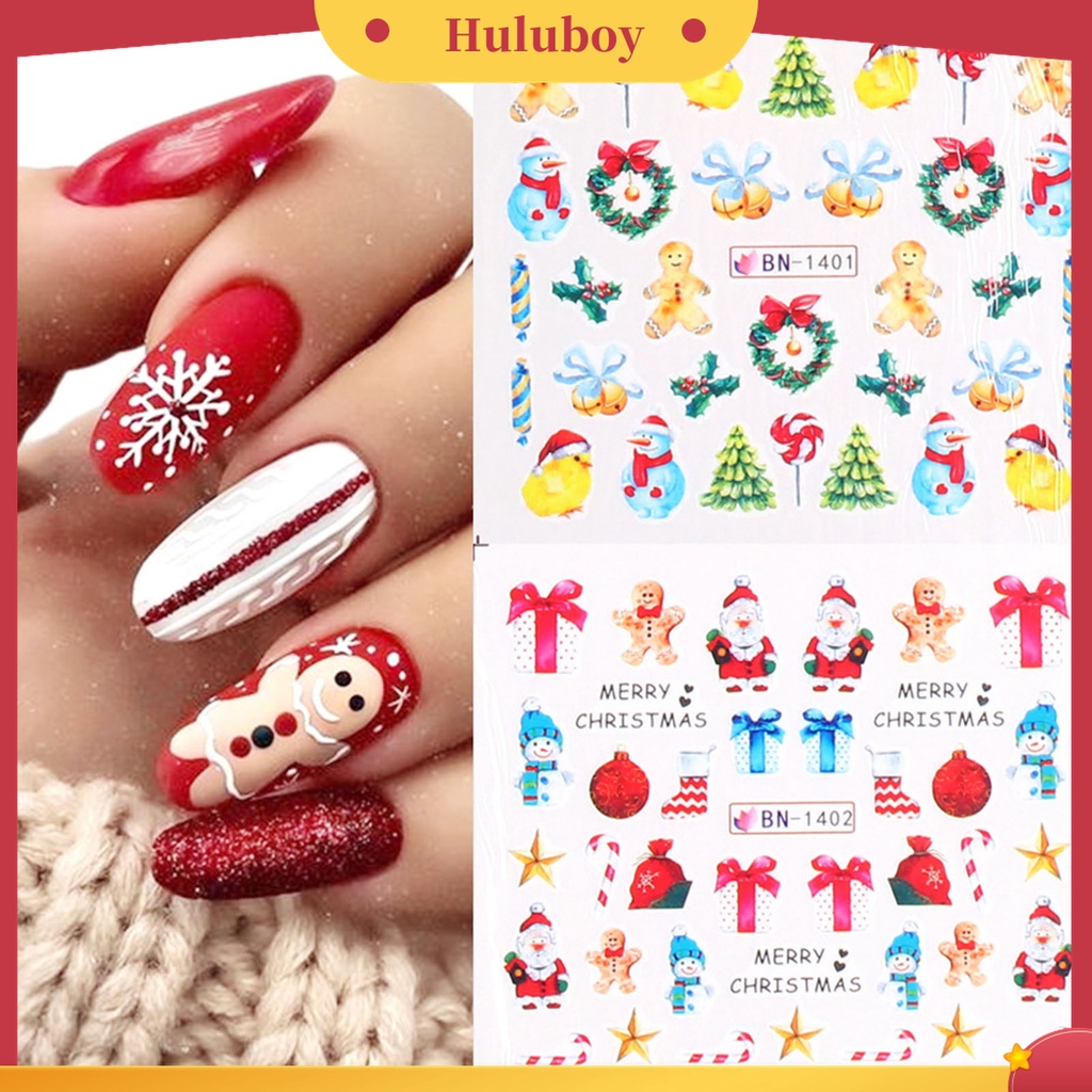 Huluboy Huluboy♡ Stiker Kuku Motif Snowflake Natal Ultra Tipis Untuk Wanita