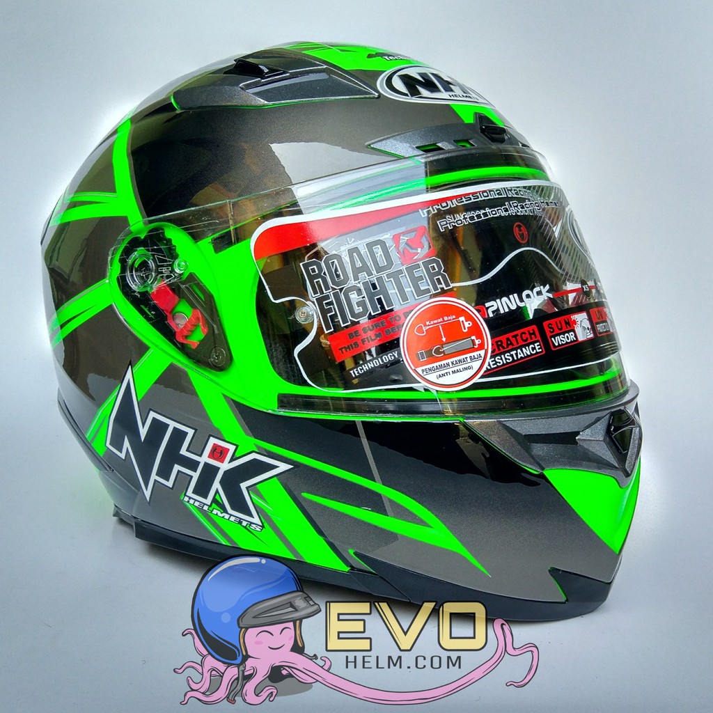 NHK RX9 HAWK (SE) GRAPHIC Full Face - Double Visor GREEN FLUO - SILVER