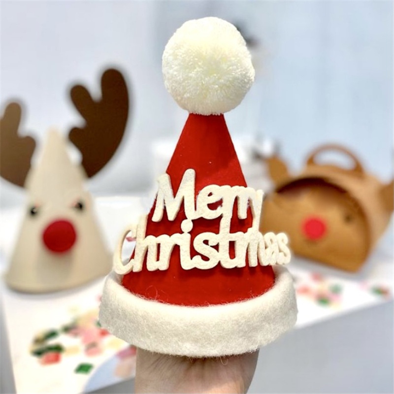 Topi Santa Rusa Merry Christmas Bahan Kain Non Woven Untuk Pesta Kostum Cosplay