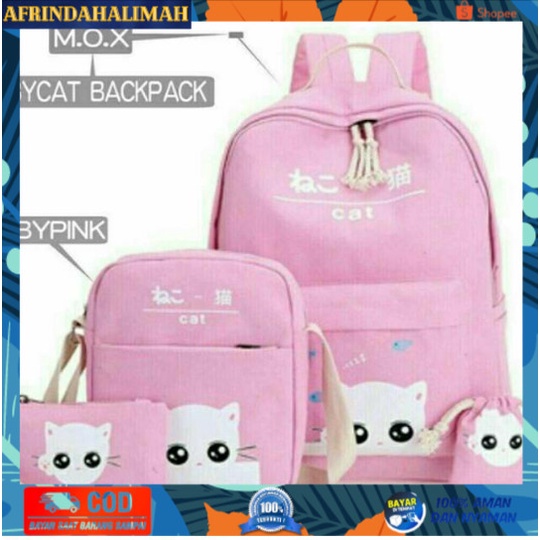 

{TERBARU} tas ransel gambar kucing/ tas sekolah/ tas anak/ tas set 4 buah