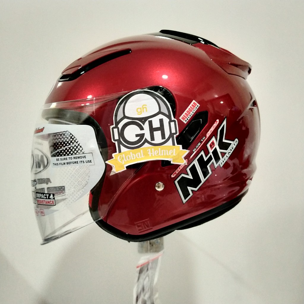 HELM NHK R1 RED MAROON NHK R-1 SOLID RED MAROON DOUBLE VISOR