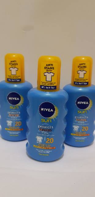 NIVEA SUN PROTECT &amp; BRONZE TAN ACTIVETING SUN SPRAY SPF 20 (200ml) bisa untuk wajah