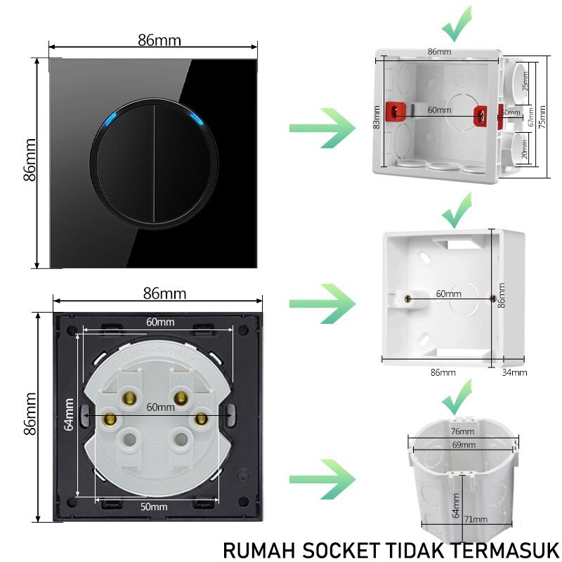 Saklar Dinding Wall Switch 86 Type 2 Switch Dengan LED