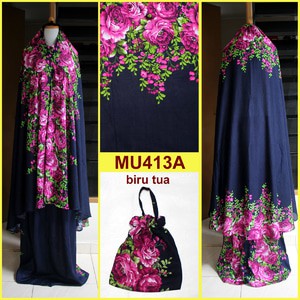 Mukena Bali Semi Jumbo Motif Bunga Mawar - MU413B (Toska)