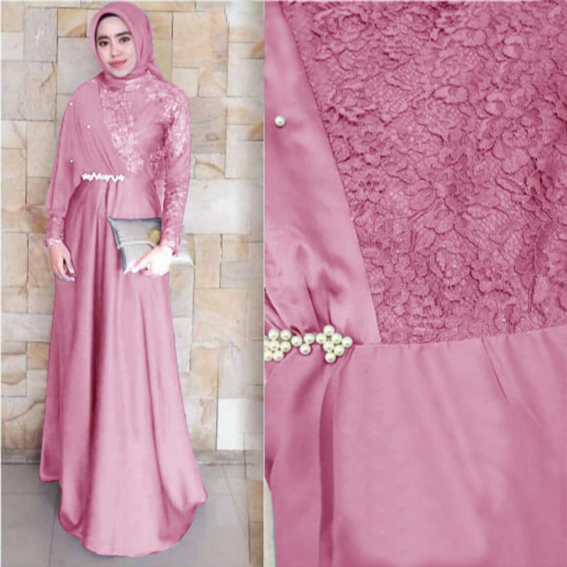 COD ✔ MAXI SANTIKA MIX BROKAT mF / DRESS WANITA MUSLIM / PAKAIAN PESTA WANITA