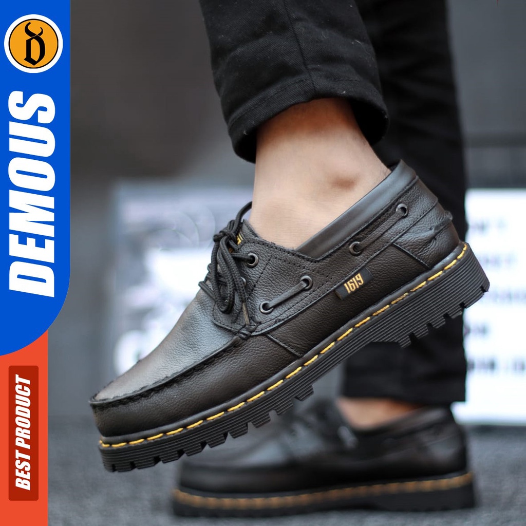 DEMOUS Gon - Sepatu Formal Pantofel Kulit Asli Docmart Low Boots Kerja Pria