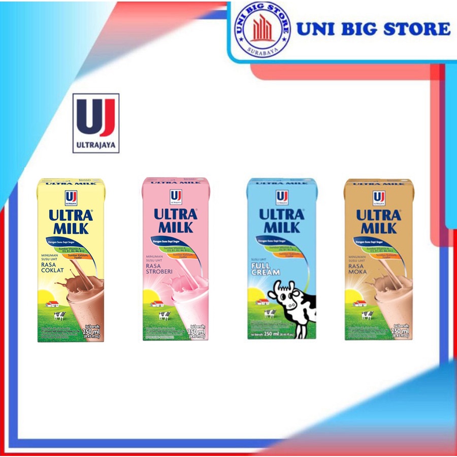 

Susu ULTRA Milk UHT Full Cream 250 ml Coklat - Strawberry - Mocca