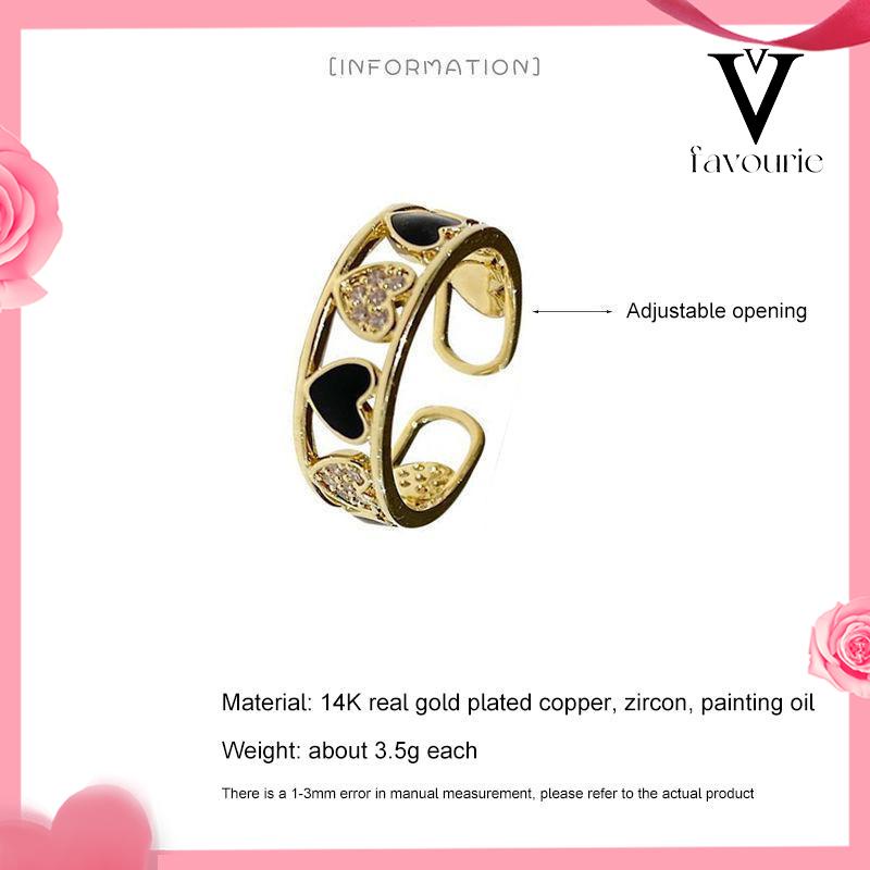 [COD]Cincin Ringan Mewah Hollow Keluar Berlian Imitasi Cinta Chic Advanced Adjustable Cincin Wanita-FA