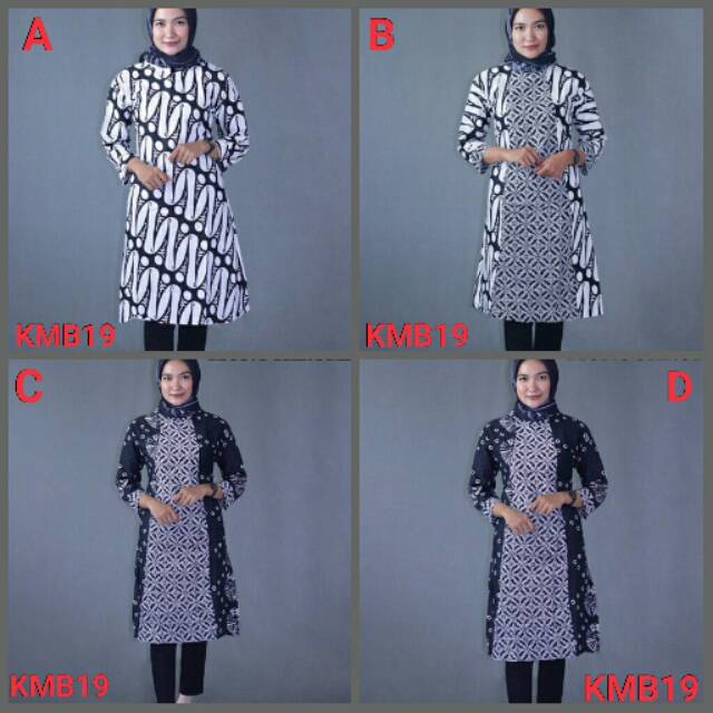 Kmb19 tunik batik sopal monokrom parang hitam putih manis cantik