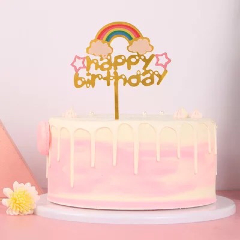 

Topper kue Selamat Ulang Tahun happy birthday hiasan kue GOLD EMAS Rainbow pelangi