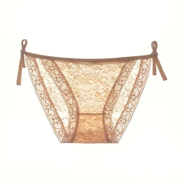 cd 652Celana Dalam Tali Samping Transparan dengan Motif Bunga-bunga Kecil - Putih