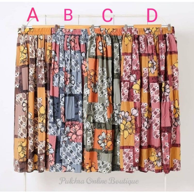 Rok plisket bangkok motif batik flower FREE Belt