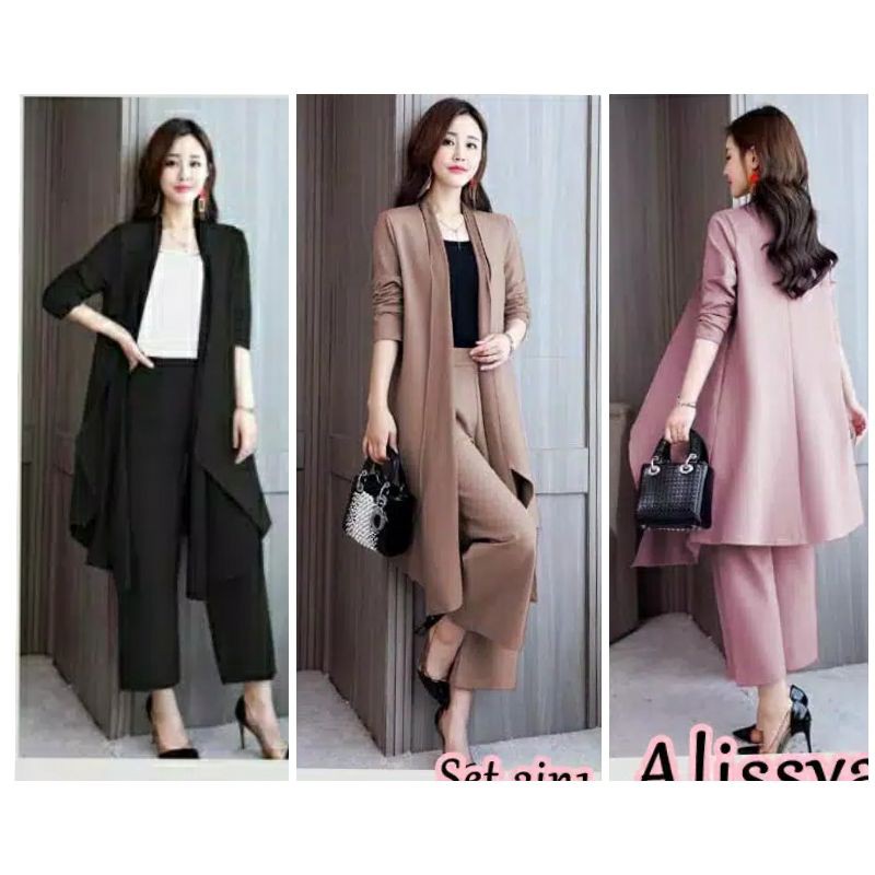 AESTRI Alissya set 2in1/ outfit kerja wanita cardi celana  pink, hitam, navy, coklat, hijau