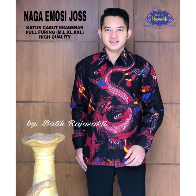 Kemeja Batik NAGA EMOSI JOS FULL FURING Katun Halus Sragenan Size M-XXL