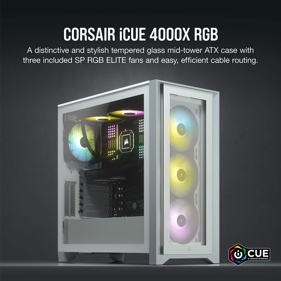 [tanpa palet kayu] Corsair iCUE 4000X RGB Tempered Glass Mid-Tower ATX Gaming Case Black atau White | Casing PC